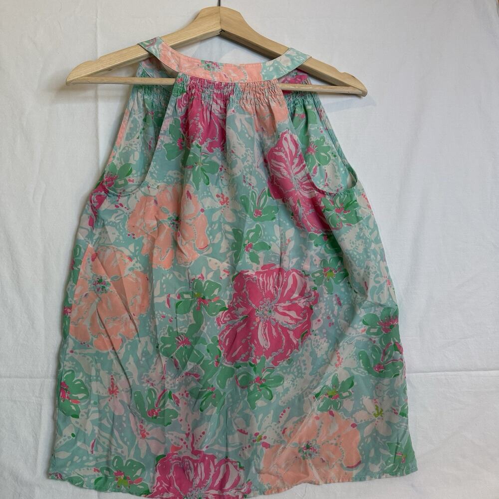 Lilly Pulitzer Medium Silk Sleeveless Top V Neck Bloom Tropical Beach Vacation - Picture 2 of 7